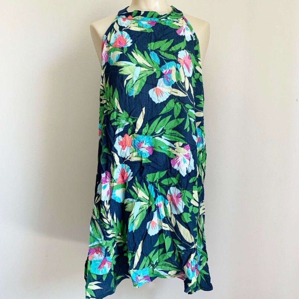 Women's Keyhole Blue Floral Halter Dress Size M